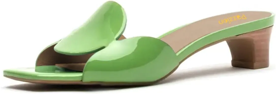 Pazzion Women Circle Slides Sandals Patent Leather Comfortable Low Heels Glossy Open Toe Party Shoes Size 4-16 US