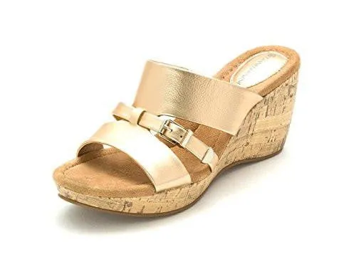 Pennee Open Toe Toe Strap Wedge Pumps Oro Size 7