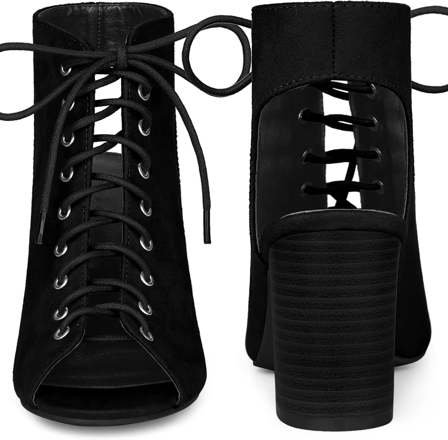 Perphy Lace Up Peep Toe Slingback Heels Chunky Heel Ankle Boots for Women