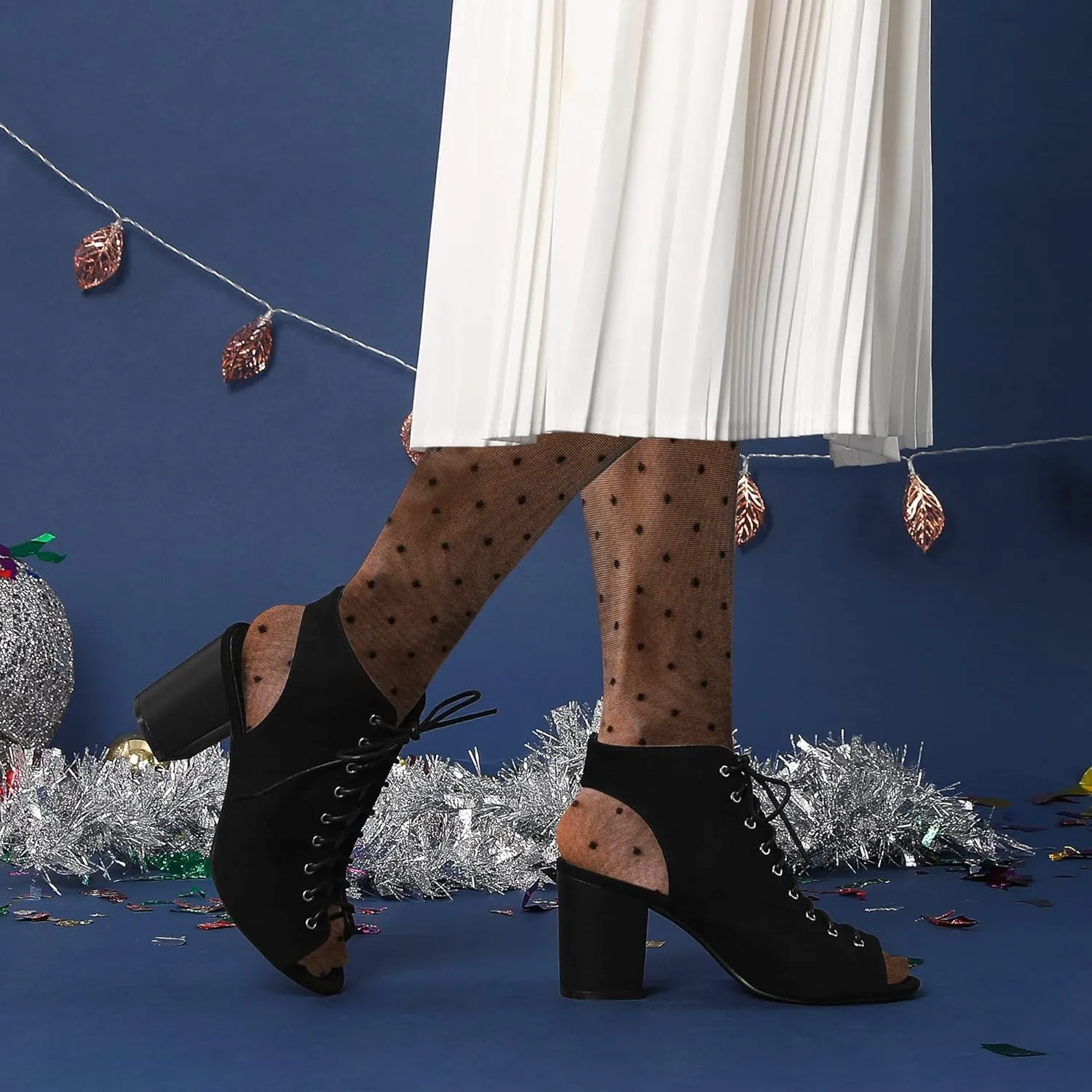 Perphy Lace Up Peep Toe Slingback Heels Chunky Heel Ankle Boots for Women