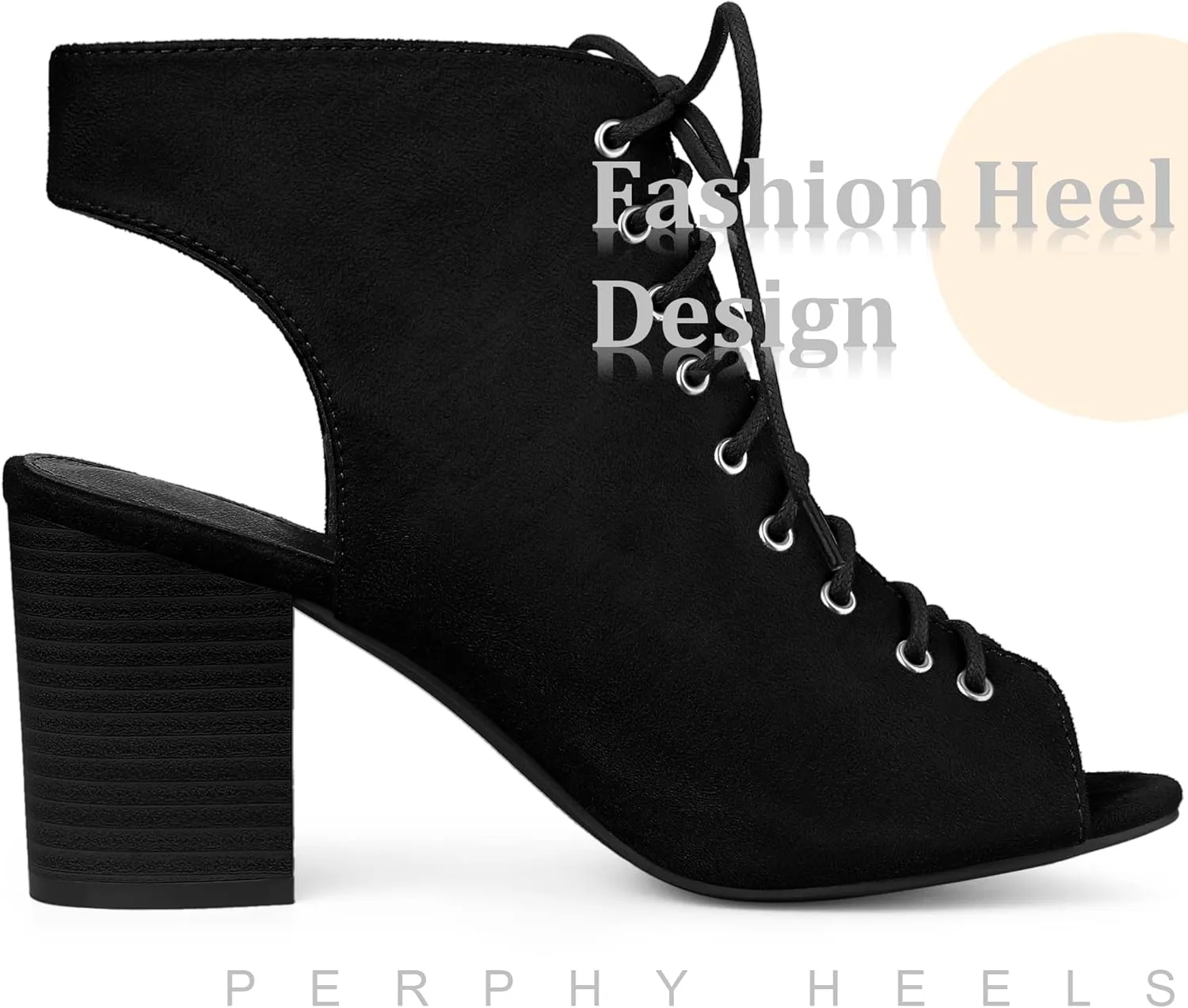 Perphy Lace Up Peep Toe Slingback Heels Chunky Heel Ankle Boots for Women