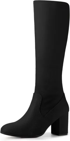 Perphy Round Toe Chunky Heels Knee High Boots for Women