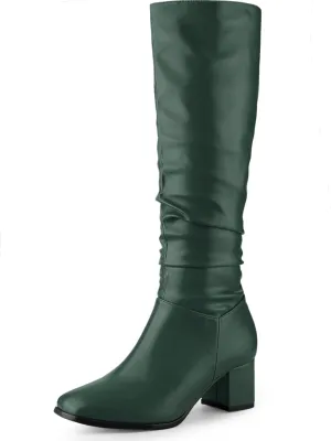 Perphy Thigh High Dress Boots Square Toe Chunky Heel Slouch Knee Highs Boots for Women
