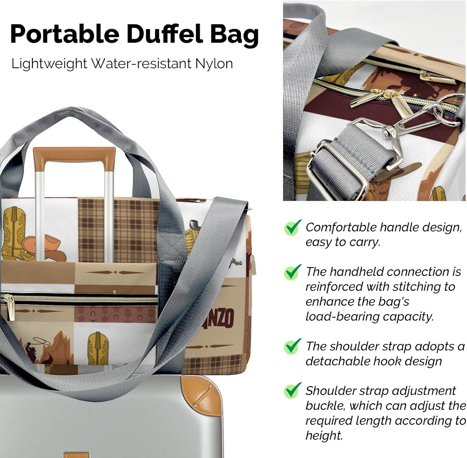 Personalized Gym Bag for Women, Cowboy Western Life Travel Duffle Bag Carry On Weekender Bag with Shoe Compartment