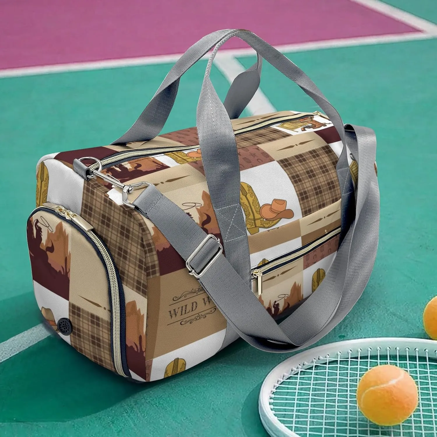 Personalized Gym Bag for Women, Cowboy Western Life Travel Duffle Bag Carry On Weekender Bag with Shoe Compartment