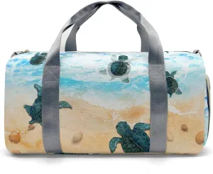 Personalized Gym Bag for Women, Sandy Beach Sea Turtle Travel Duffle Bag Carry On Weekender Bag with Shoe Compartment