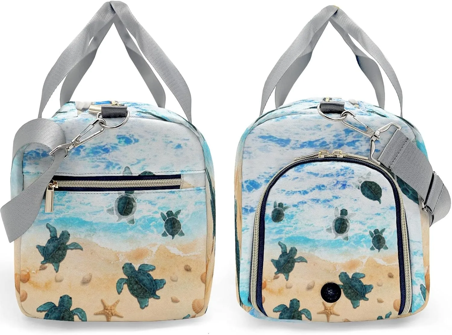 Personalized Gym Bag for Women, Sandy Beach Sea Turtle Travel Duffle Bag Carry On Weekender Bag with Shoe Compartment