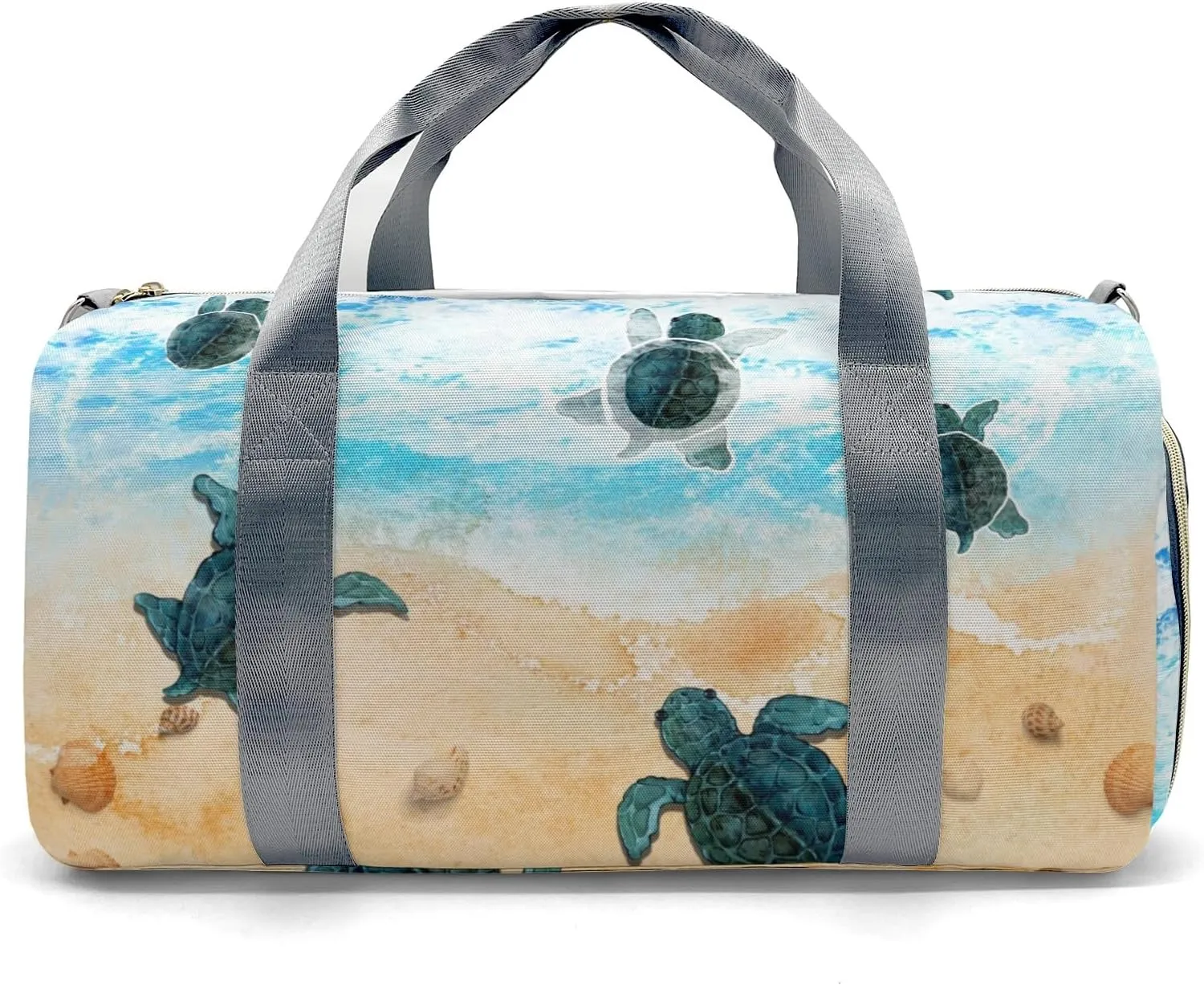 Personalized Gym Bag for Women, Sandy Beach Sea Turtle Travel Duffle Bag Carry On Weekender Bag with Shoe Compartment