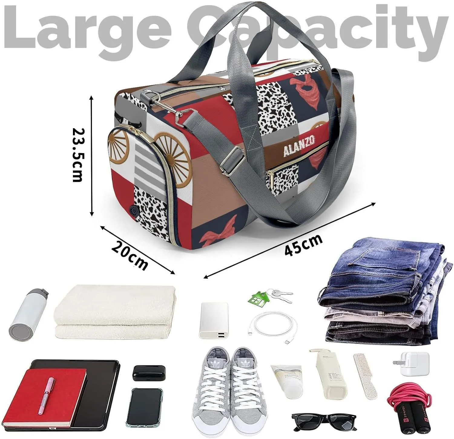 Personalized Name Western Cowboy Life Travel Duffel Bag,Sports Tote Gym Bag,Shoulder Weekender Overnight Bag for Women