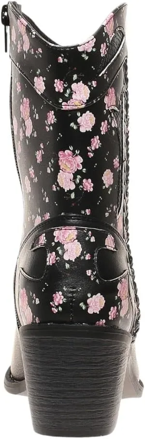 Pierre Dumas Women's Ankle Boots Western Booties Low Heel Pointed Toe Cowgirl Boots