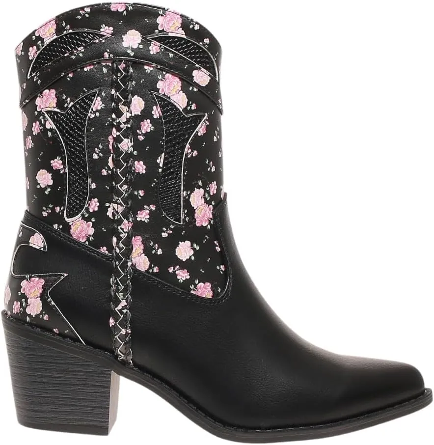 Pierre Dumas Women's Ankle Boots Western Booties Low Heel Pointed Toe Cowgirl Boots