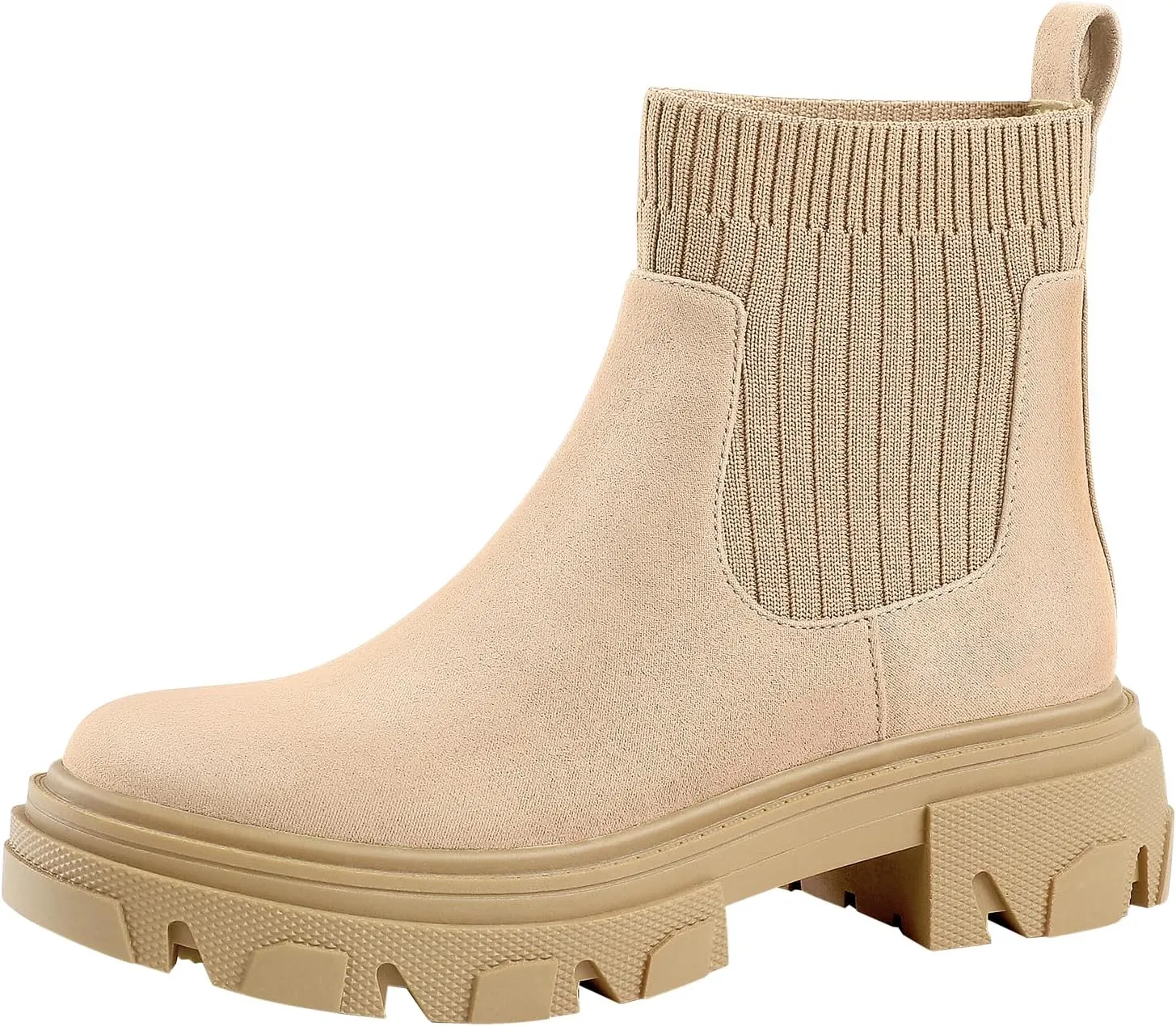 PIZZ ANNU Women's ClEARY Fashion Chelsea Boots Platform Lug Sole Combat Casual Elastic Chunky Heel Ankle Booties Shoes