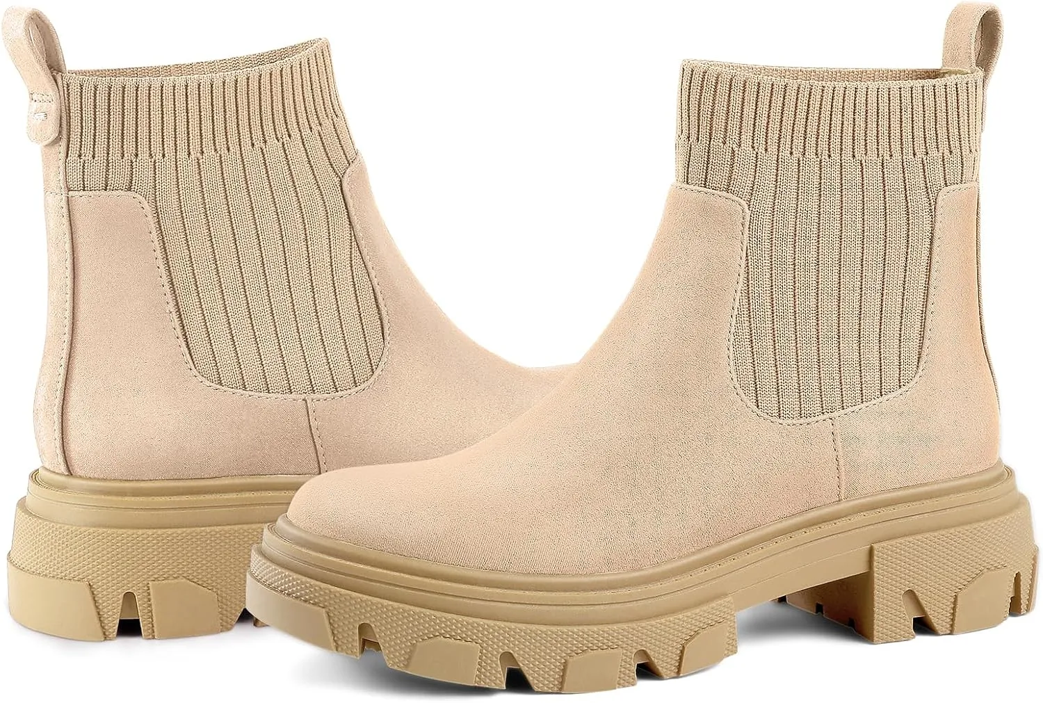 PIZZ ANNU Women's ClEARY Fashion Chelsea Boots Platform Lug Sole Combat Casual Elastic Chunky Heel Ankle Booties Shoes