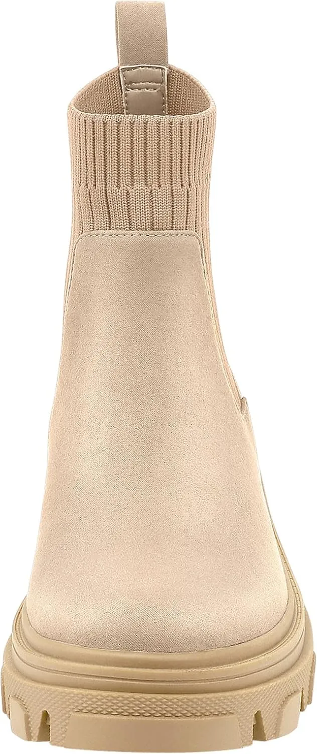 PIZZ ANNU Women's ClEARY Fashion Chelsea Boots Platform Lug Sole Combat Casual Elastic Chunky Heel Ankle Booties Shoes