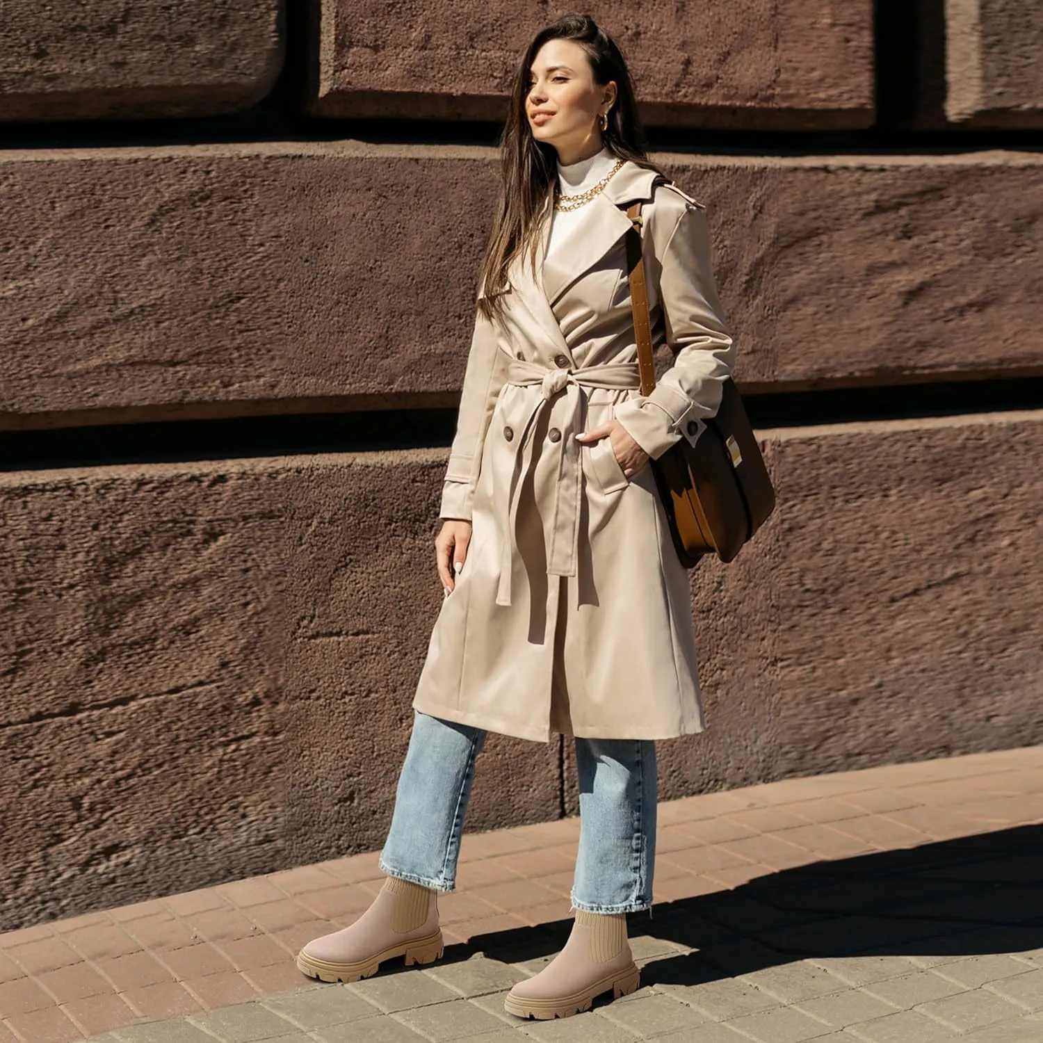 PIZZ ANNU Women's ClEARY Fashion Chelsea Boots Platform Lug Sole Combat Casual Elastic Chunky Heel Ankle Booties Shoes