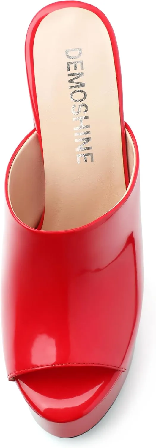 Platform Chunky Heels Sandals for Women Slip on Open Peep Toe Slide on Block High Heels Sexy Club Party Candies Shoes 6 Inch