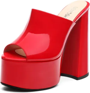 Platform Chunky Heels Sandals for Women Slip on Open Peep Toe Slide on Block High Heels Sexy Club Party Candies Shoes 6 Inch