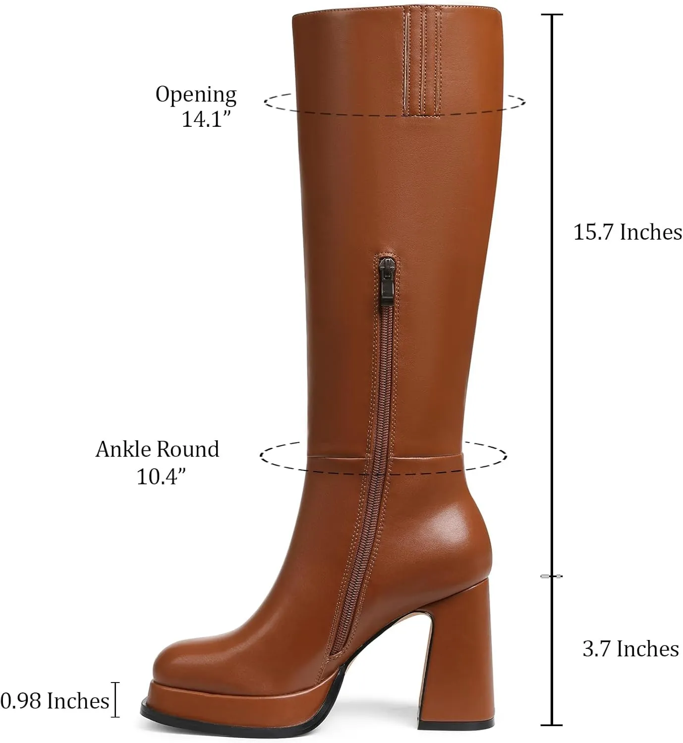 Platform Knee High Square Toe Fashion Fall Goth Tall Long Boots with Zipper Combat Wide Calf Dress Party Club Shoes Motorcycle