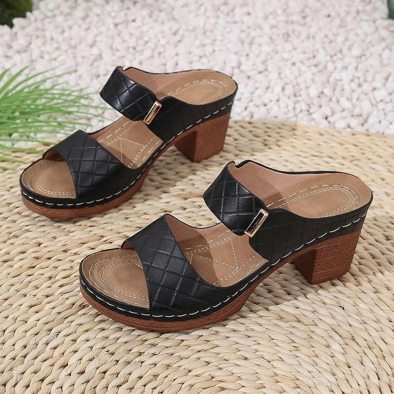Platform Wedge Sandals for Women Dressy Summer Ankle Strap Wedges Casual Open Toe Low Heel Sandal Work Office Dress Shoes Fashion Wedding Party Mules Slip-on Chunky Heels Block Heeled Slides