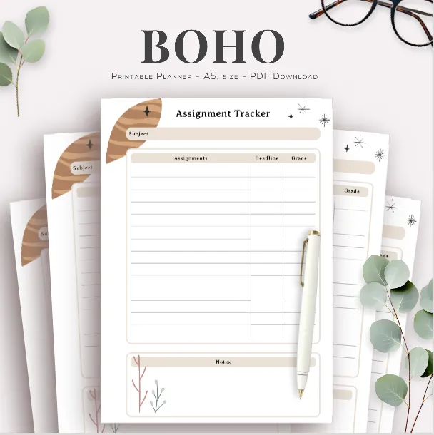 PLR BOHO PLANNER ASSIGNMENT TRACKER | PLR BOHO PLANNER PRINTABLE | PLR DAILY BOHO PLANNER