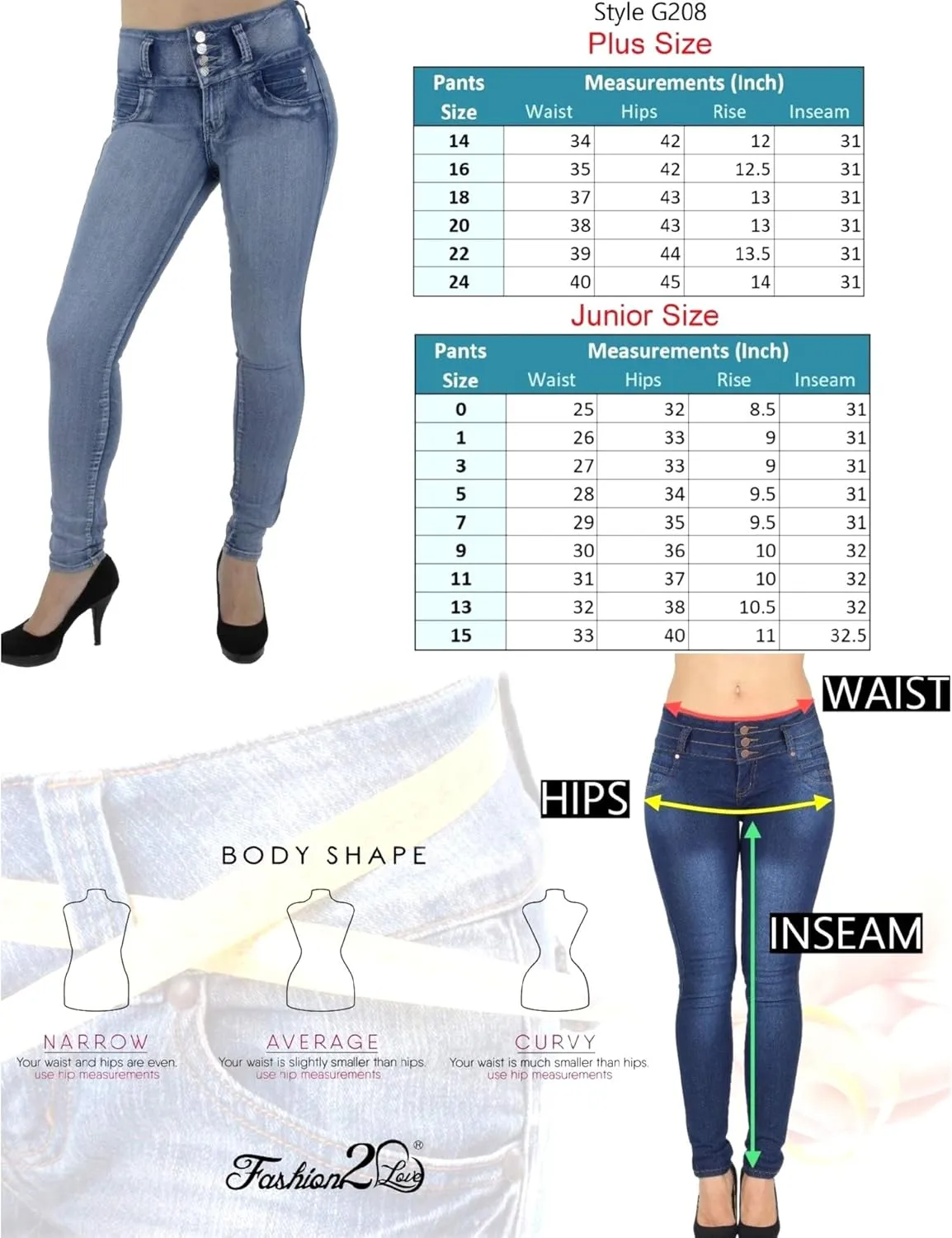 Plus/Junior Size Colombian Design High Waist Butt Lift Levanta Cola Skinny Jeans