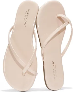 Project Cloud Flip Flops for Women Footwear - Memory Foam Flats Sandals for Women 2025 - Vegan Leather Lightweight Sandals Summer Beach Essentials Slides (Foundations)