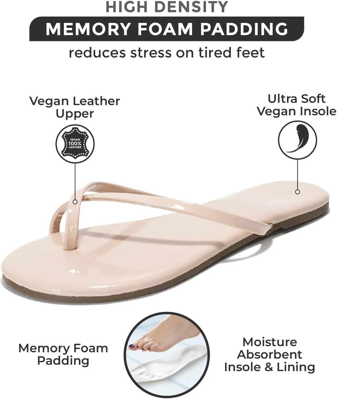 Project Cloud Flip Flops for Women Footwear - Memory Foam Flats Sandals for Women 2025 - Vegan Leather Lightweight Sandals Summer Beach Essentials Slides (Foundations)