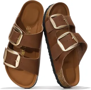 Project Cloud Genuine Leather Flat Sandals for Women 2025 Comfortable Beach Essentials Womens Sandals Memory Foam Vacation Essentials Slides for Women Footwear (Santorini)