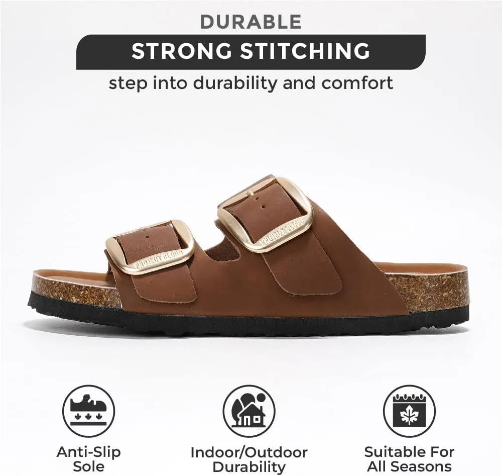 Project Cloud Genuine Leather Flat Sandals for Women 2025 Comfortable Beach Essentials Womens Sandals Memory Foam Vacation Essentials Slides for Women Footwear (Santorini)