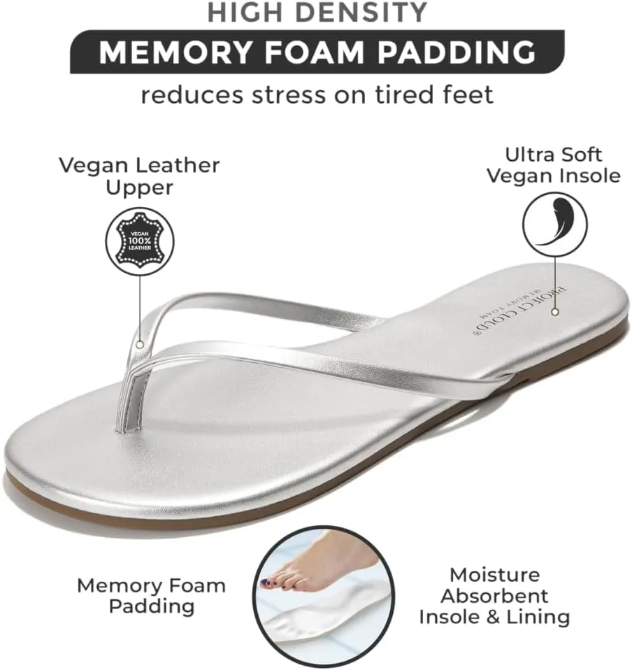 Project Cloud Vegan Leather Flip Flops for Women Footwear - Memory Foam Flats Summer Sandals for Women 2025 - Lightweight Sandals Summer Beach Essentials Slides (Foundations)