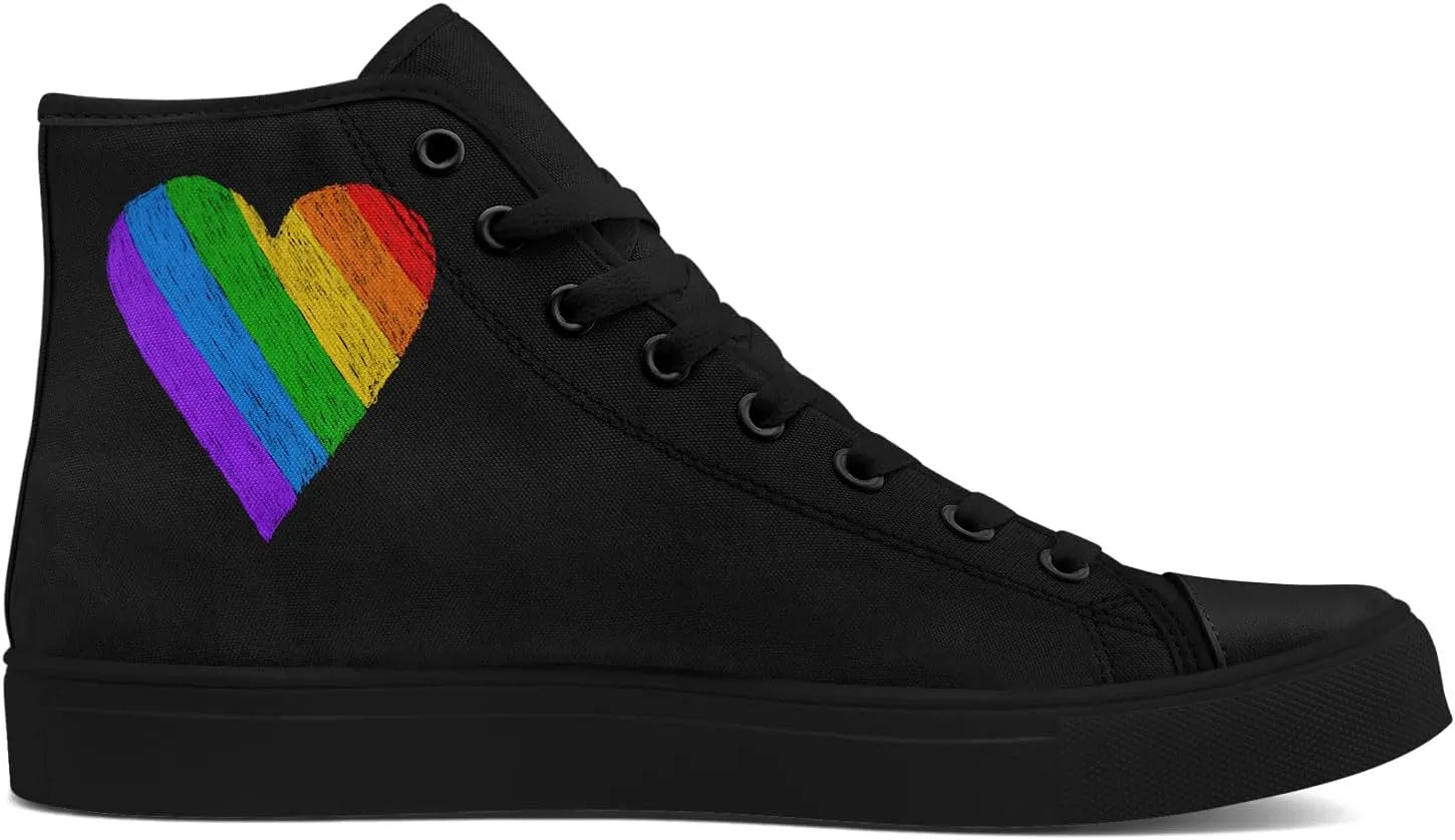 Rainbow High-Top Canvas Sneakers – Breathable Lace-Up Shoes for Men & Women, Comfortable Walking Footwear, LGBTQ  Gift