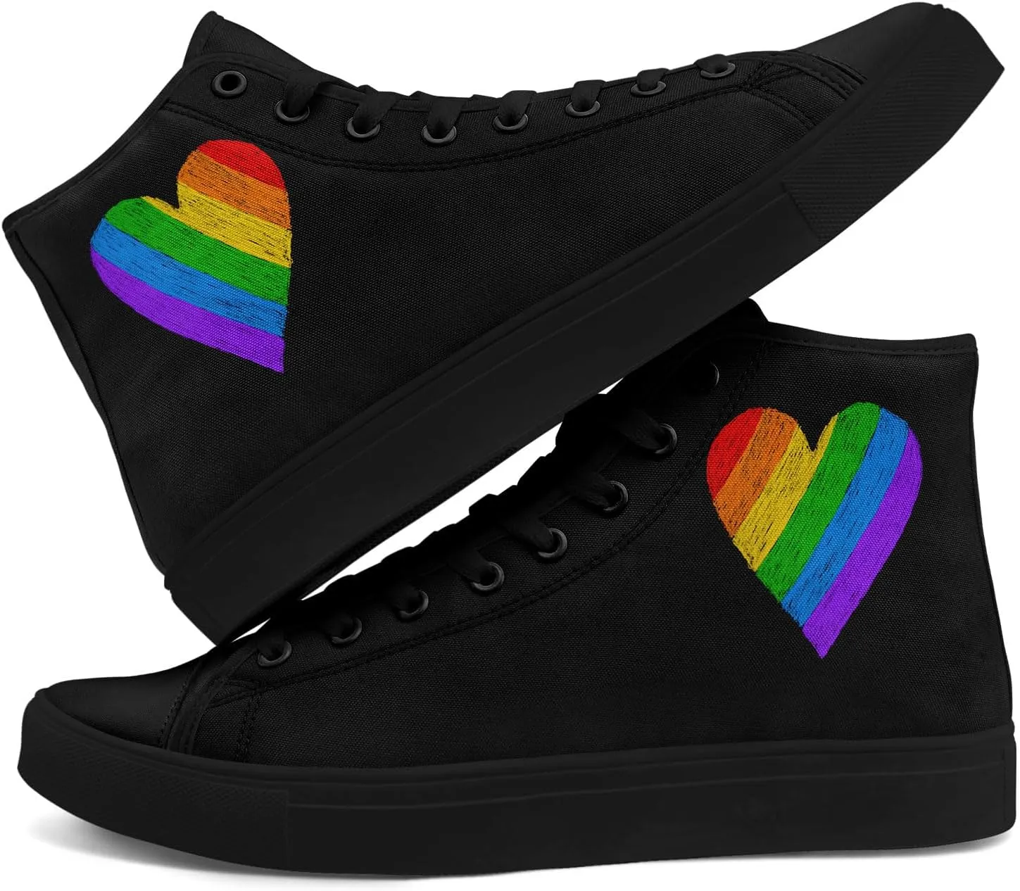 Rainbow High-Top Canvas Sneakers – Breathable Lace-Up Shoes for Men & Women, Comfortable Walking Footwear, LGBTQ  Gift