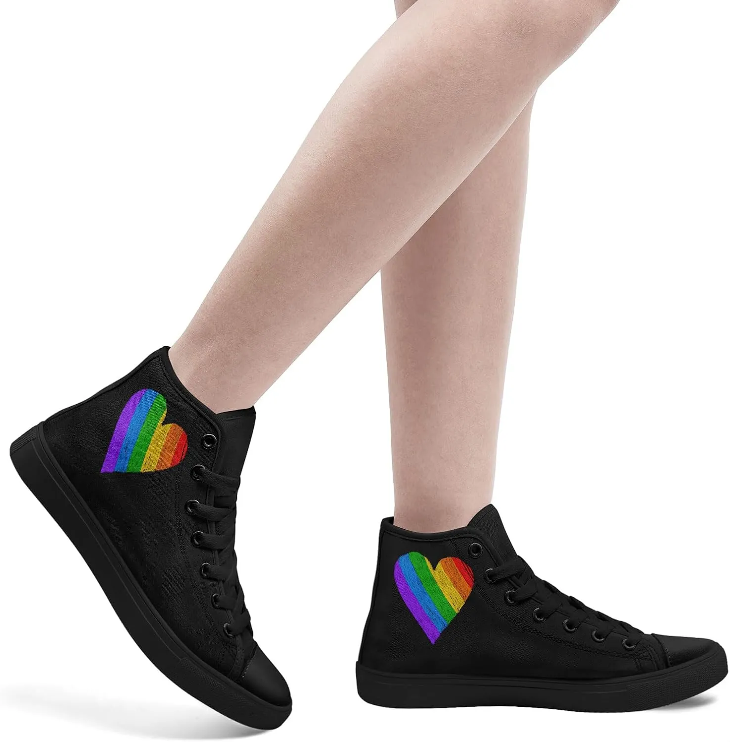 Rainbow High-Top Canvas Sneakers – Breathable Lace-Up Shoes for Men & Women, Comfortable Walking Footwear, LGBTQ  Gift
