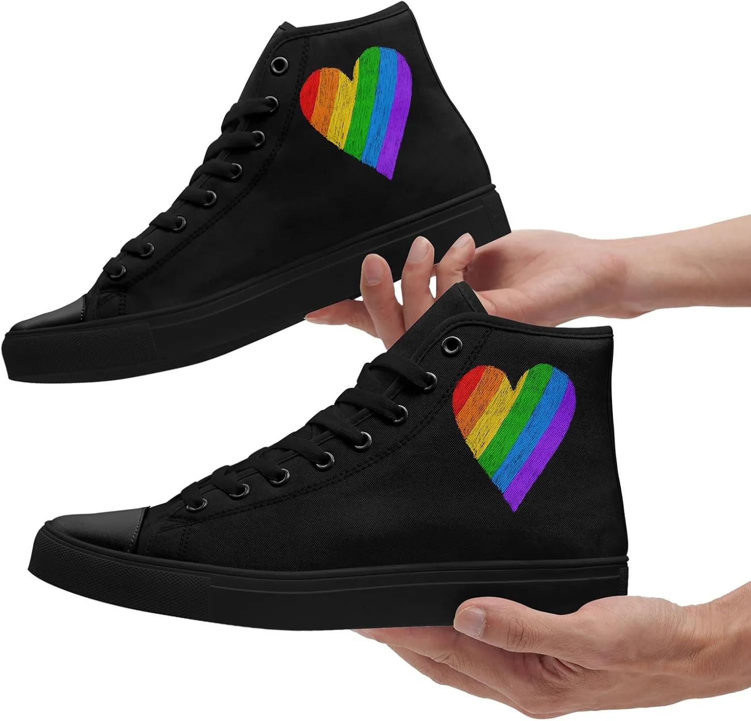 Rainbow High-Top Canvas Sneakers – Breathable Lace-Up Shoes for Men & Women, Comfortable Walking Footwear, LGBTQ  Gift
