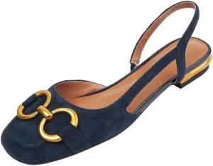 Retro style new flat sandals women's summer baotou thick with horse bit buckle low heel shoes