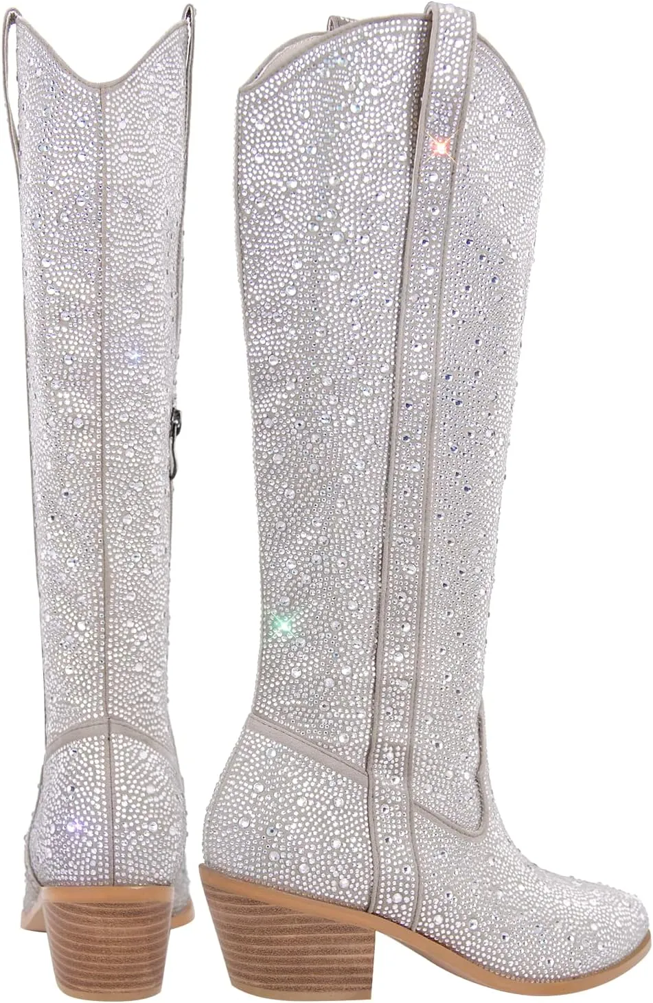 richealnini Sparkle Rhinestone Cowgirl Cowboy Boots for Women Pull On Diamante Heeled Bootes