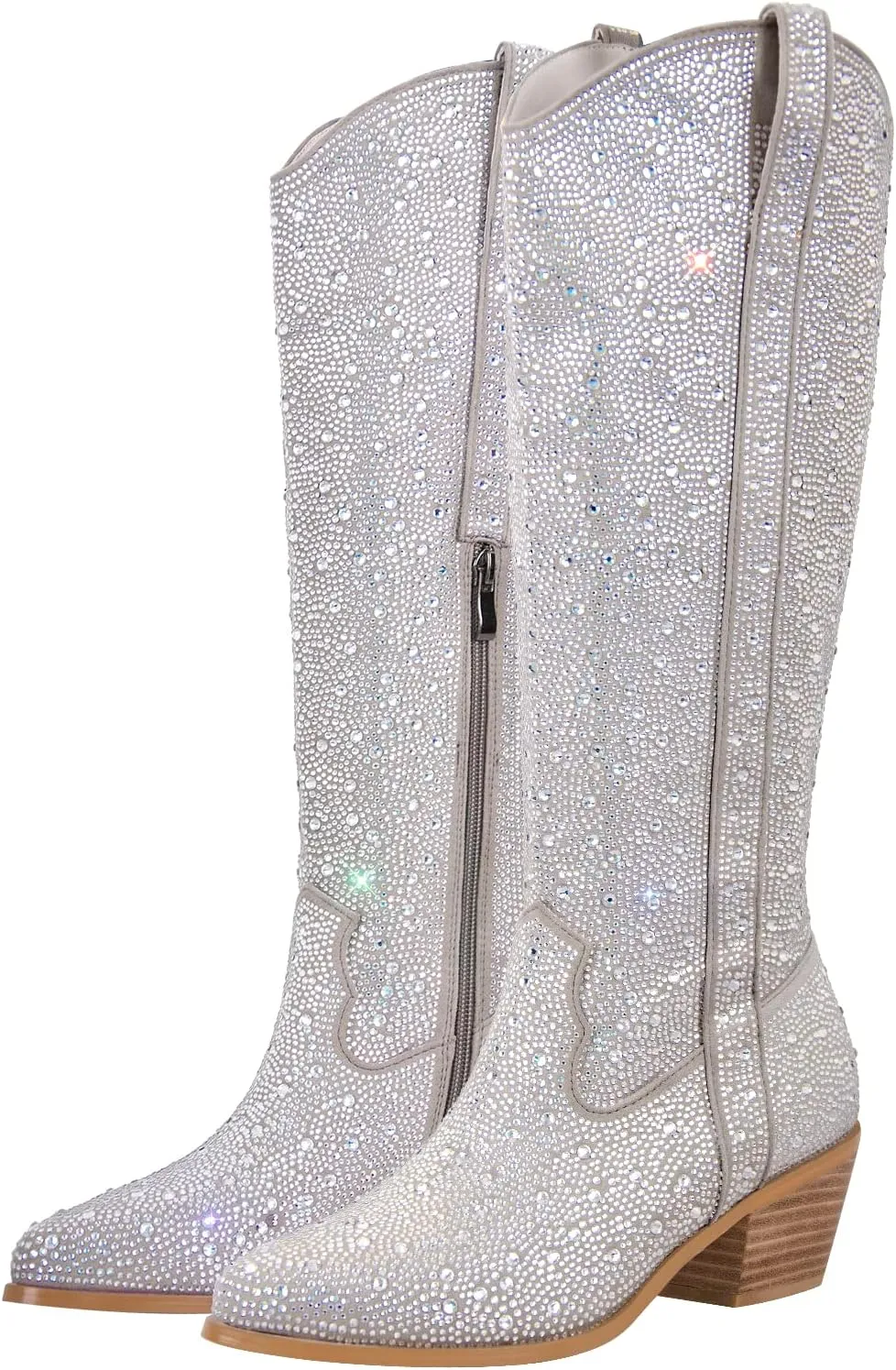 richealnini Sparkle Rhinestone Cowgirl Cowboy Boots for Women Pull On Diamante Heeled Bootes