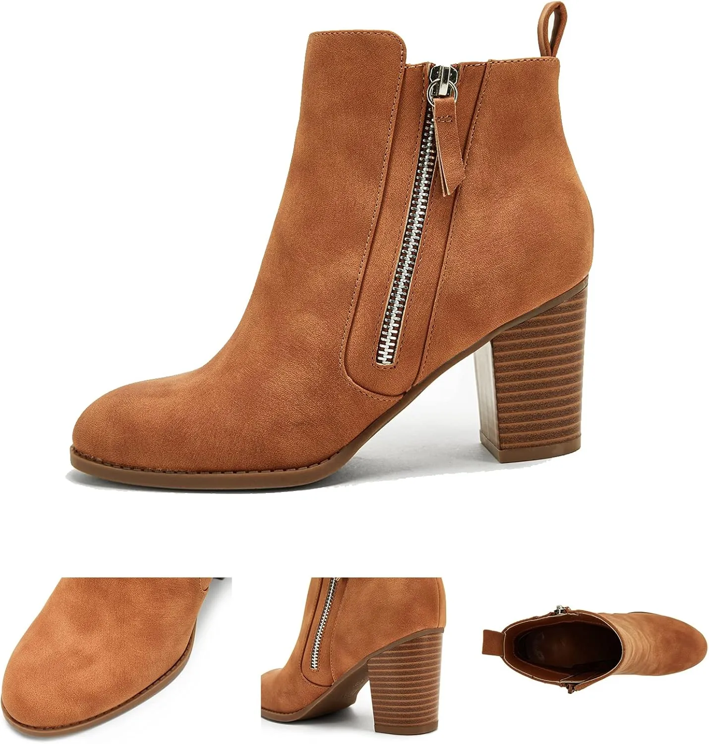 Rilista Ankle Boots for Women Chunky Block Heel Side Zipper Pointd Toe Suede Fall Winter Bootie Shoes