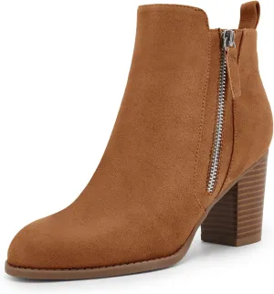 Rilista Ankle Boots for Women Chunky Block Heel Side Zipper Pointd Toe Suede Fall Winter Bootie Shoes