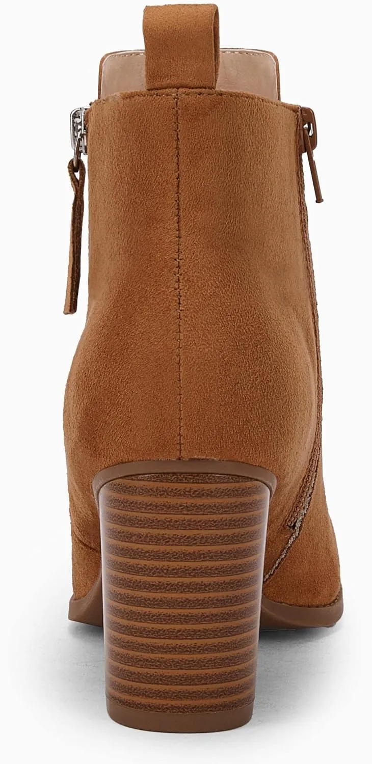 Rilista Ankle Boots for Women Chunky Block Heel Side Zipper Pointd Toe Suede Fall Winter Bootie Shoes