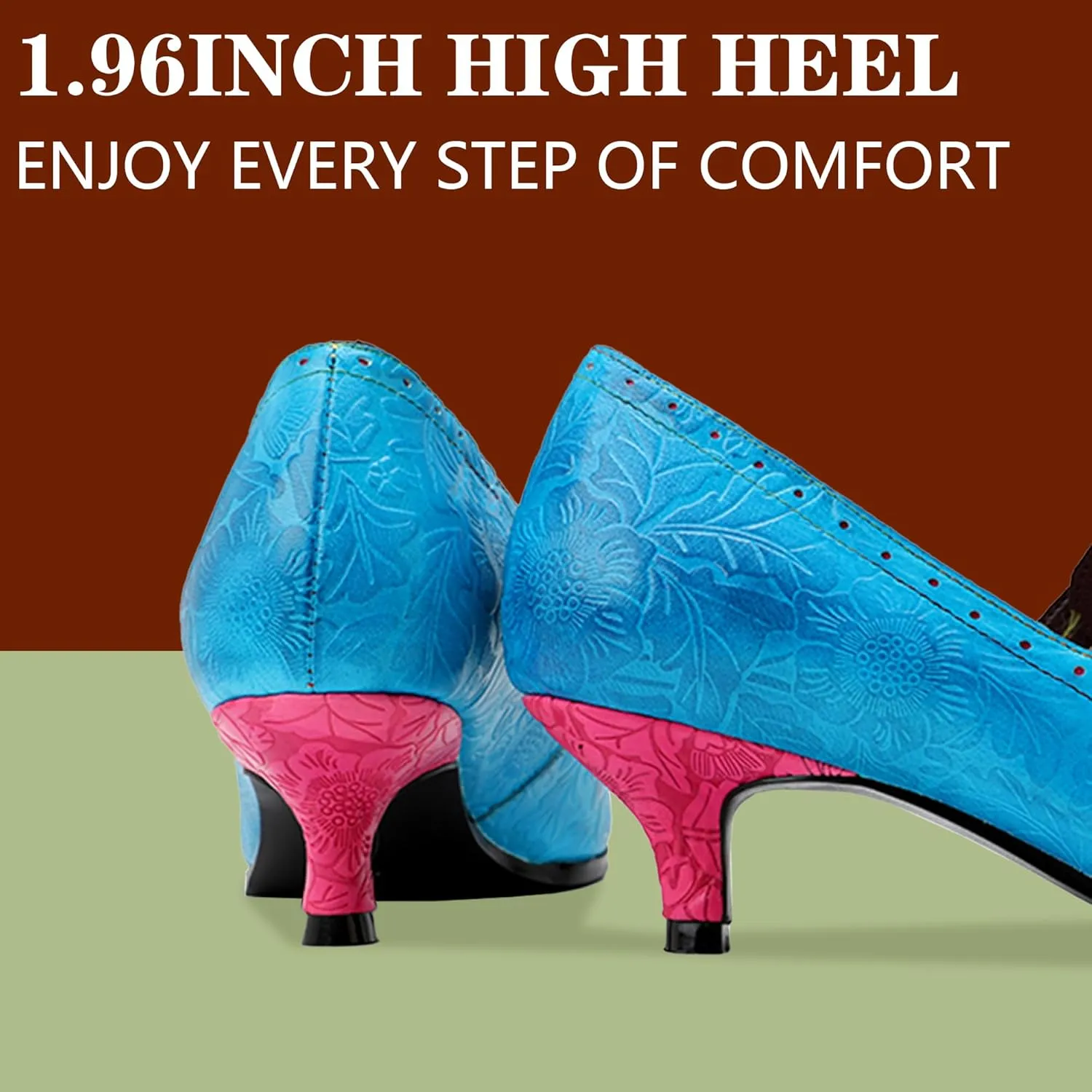 Riutiru Women's Handmade Lambskin Mary Jane Loafers Shoes, Retro Ethnic Print Style and Brock-Style Design
