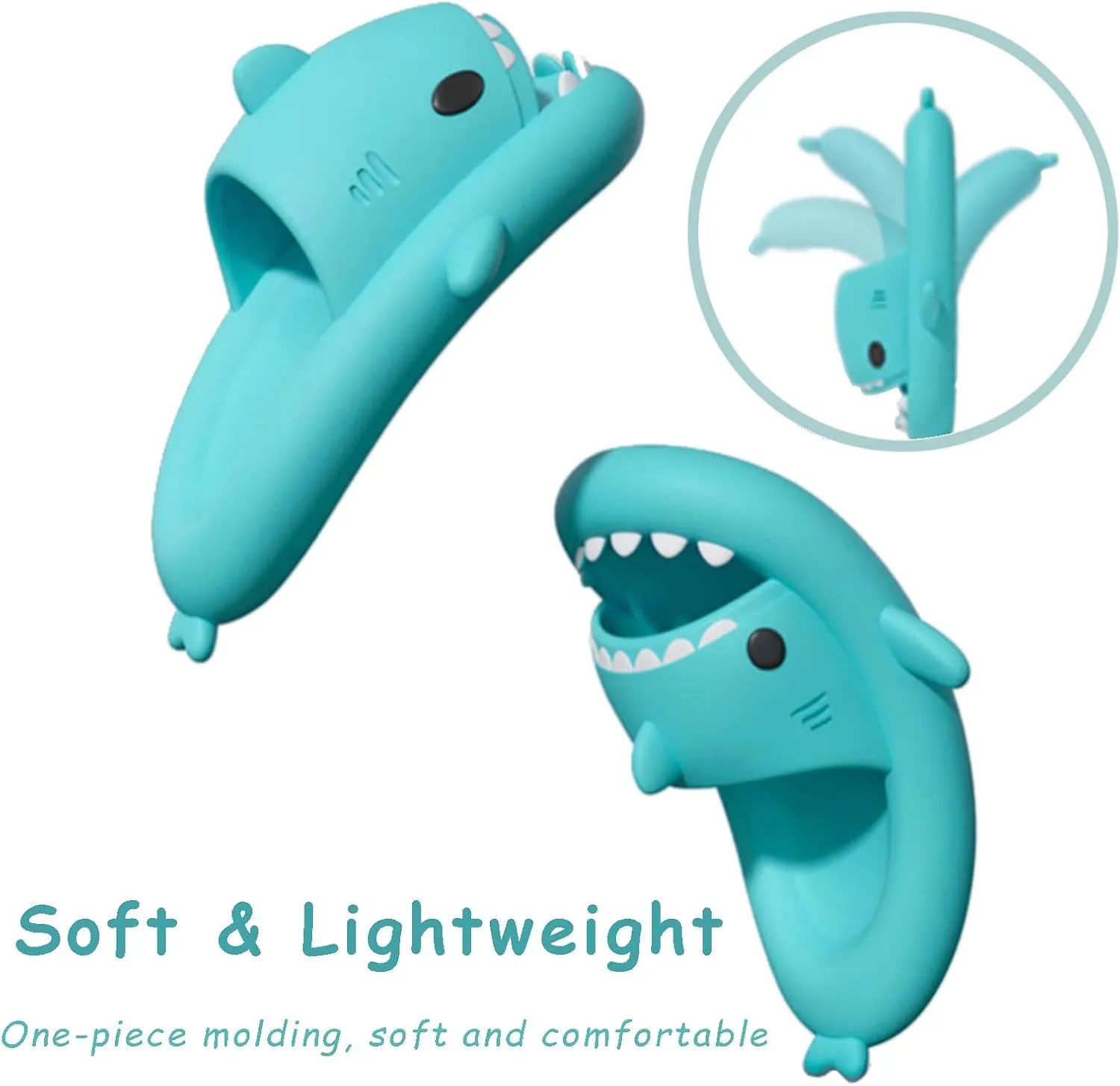 rosyclo Shark Slides for Women and Men, Cute Shark Slippers Adult Youth Cloudy Summer Soft Lightweight Anti-Slip Thick Sole Beach House Cloud Cushioned Shower Slide Sandals Indoor Outdoor