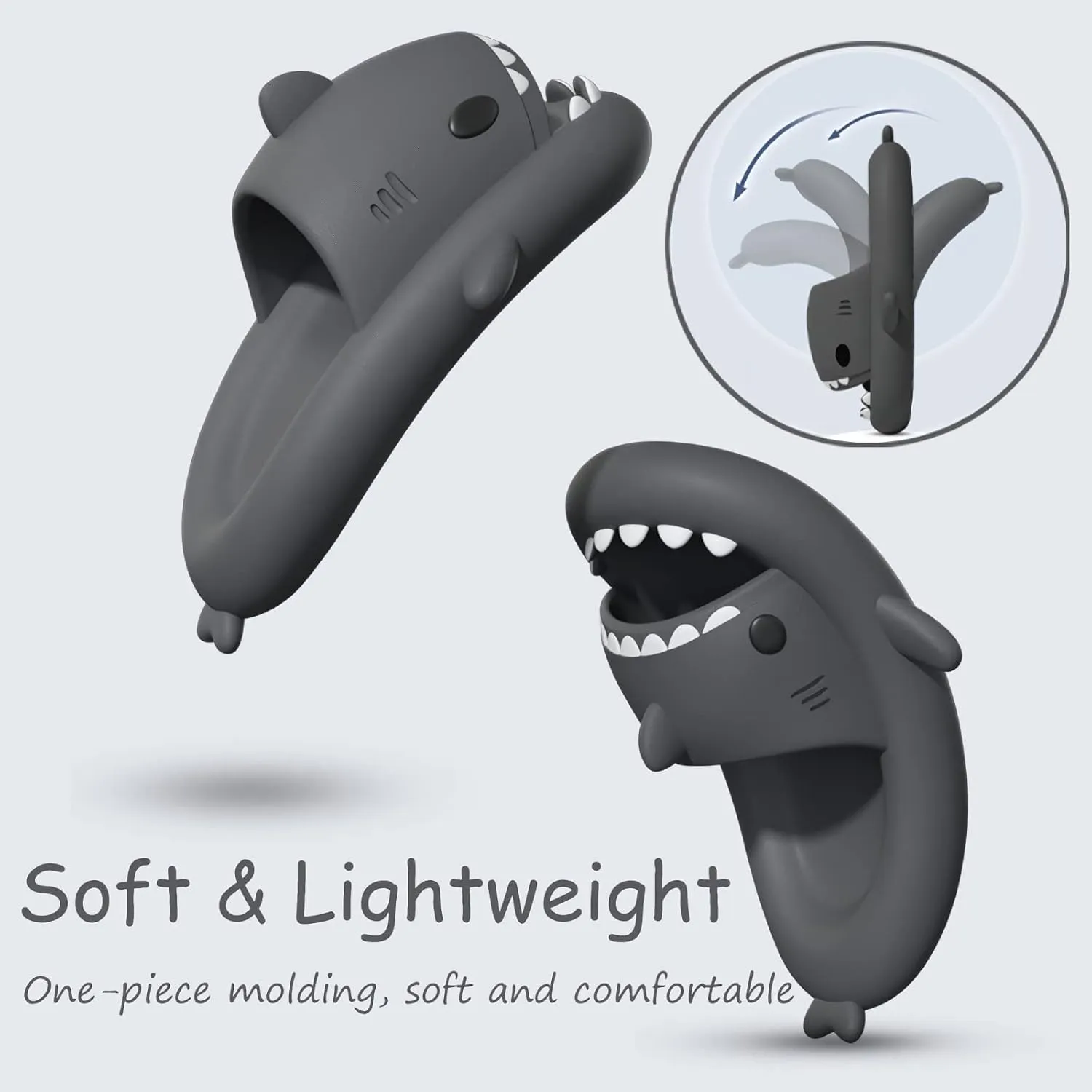 rosyclo Shark Slides for Women and Men, Cute Shark Slippers Adult Youth Cloudy Summer Soft Lightweight Anti-Slip Thick Sole Beach House Cloud Cushioned Shower Slide Sandals Indoor Outdoor