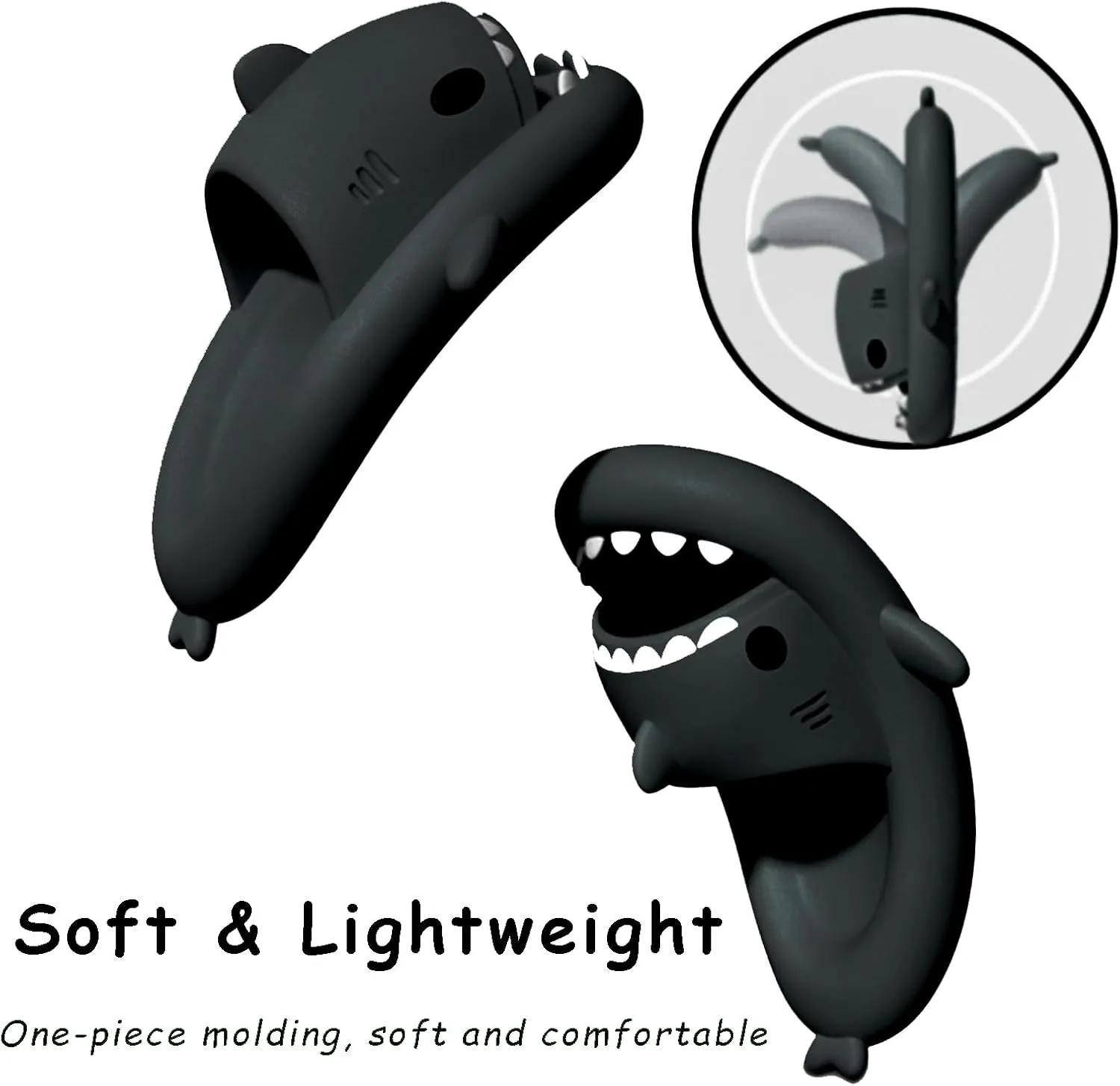 rosyclo Shark Slides for Women and Men, Cute Shark Slippers Adult Youth Cloudy Summer Soft Lightweight Anti-Slip Thick Sole Beach House Cloud Cushioned Shower Slide Sandals Indoor Outdoor