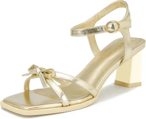 rsxses High Heels for Women Bow Block Chunky Heels Square Open Toe Sandals Wedding Dress Party Strappy Heels