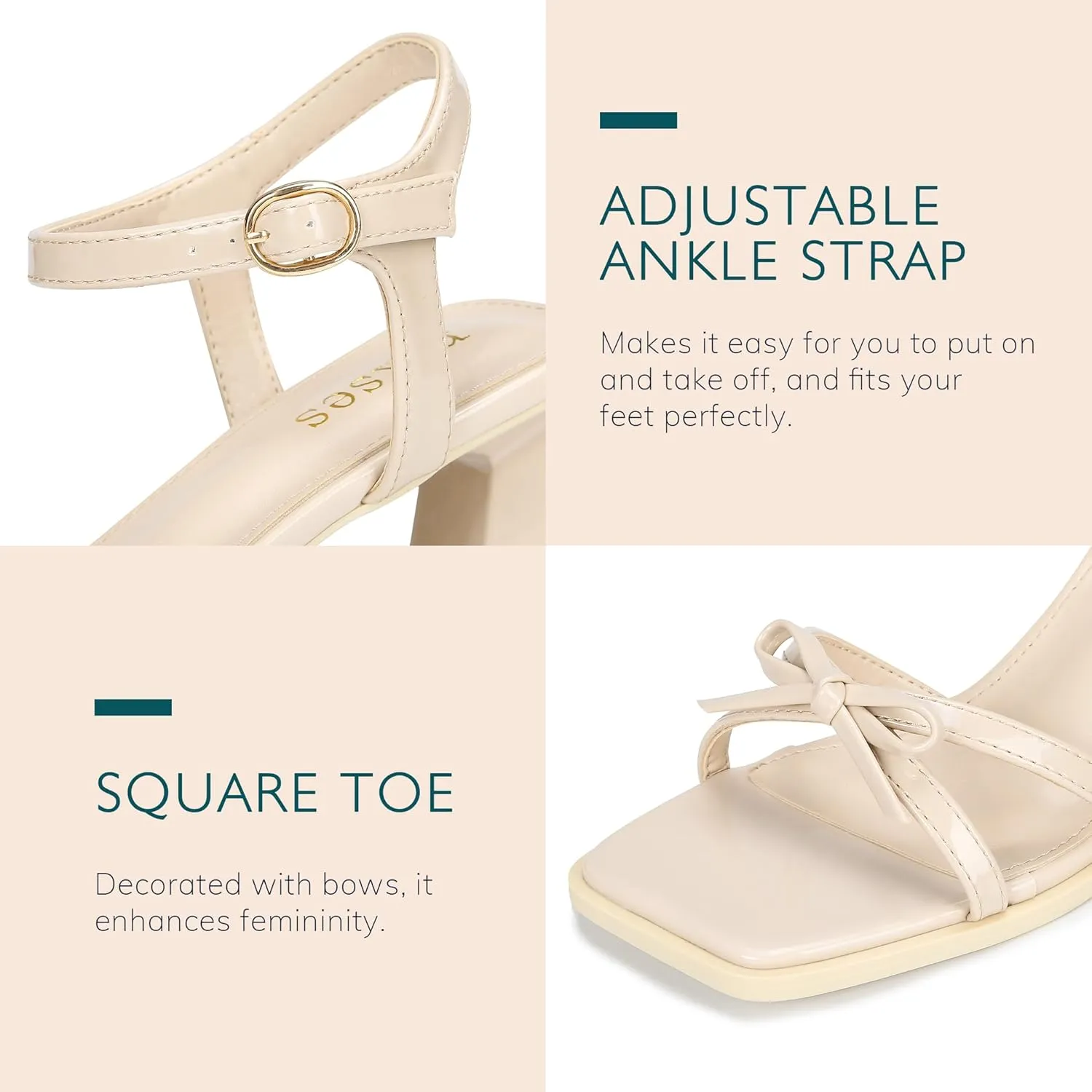 rsxses High Heels for Women Bow Block Chunky Heels Square Open Toe Sandals Wedding Dress Party Strappy Heels
