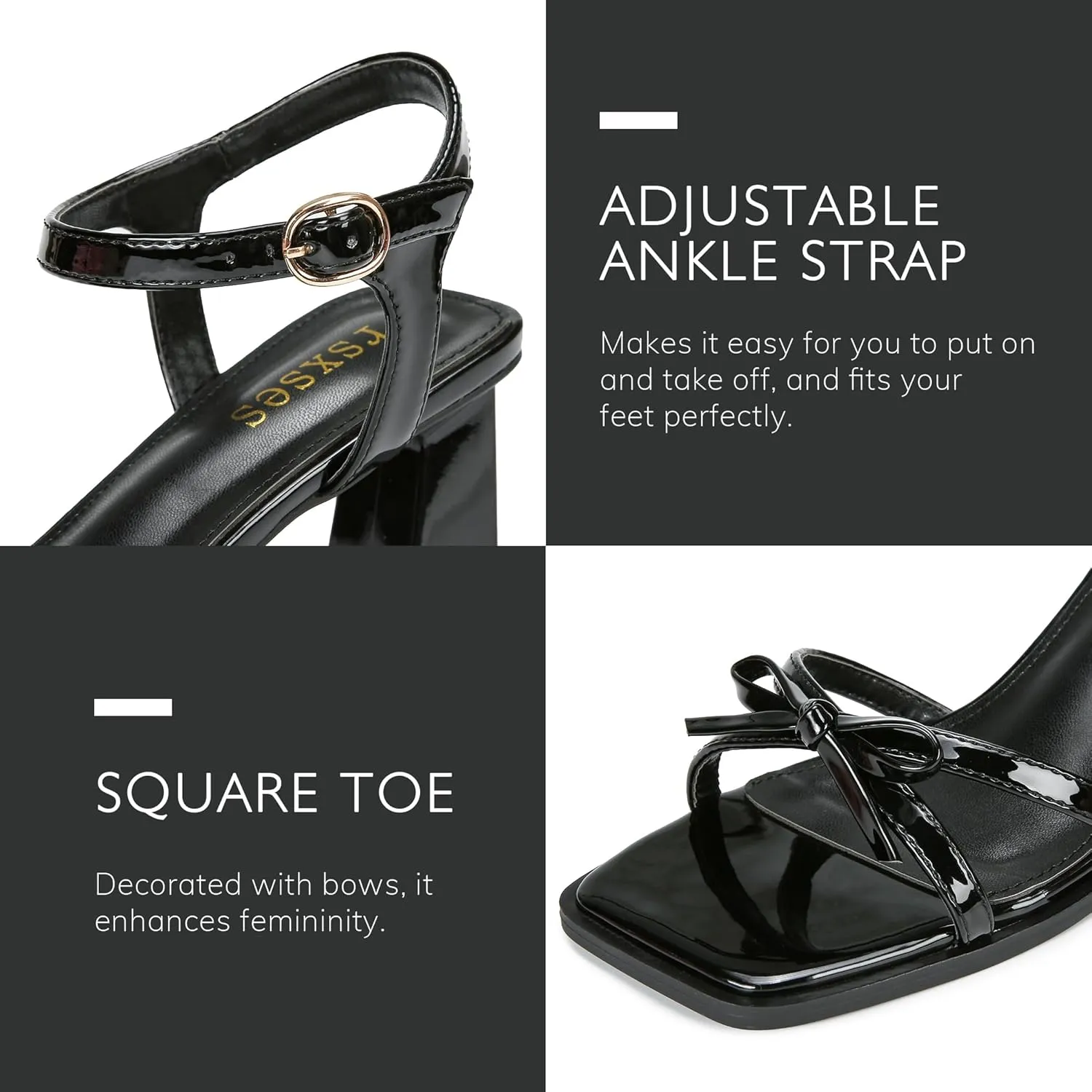 rsxses High Heels for Women Bow Block Chunky Heels Square Open Toe Sandals Wedding Dress Party Strappy Heels