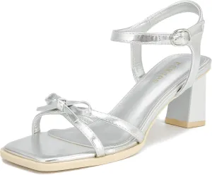 rsxses High Heels for Women Bow Block Chunky Heels Square Open Toe Sandals Wedding Dress Party Strappy Heels