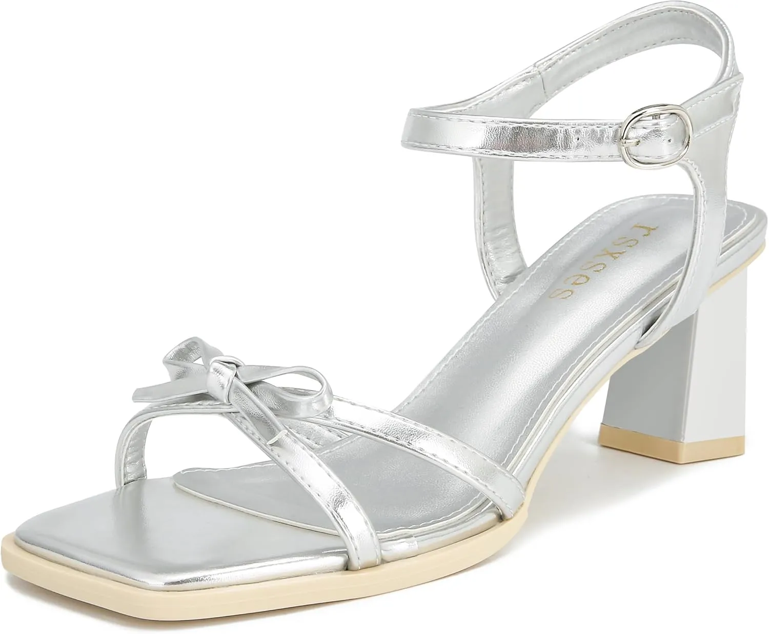 rsxses High Heels for Women Bow Block Chunky Heels Square Open Toe Sandals Wedding Dress Party Strappy Heels