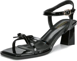 rsxses High Heels for Women Bow Block Chunky Heels Square Open Toe Sandals Wedding Dress Party Strappy Heels